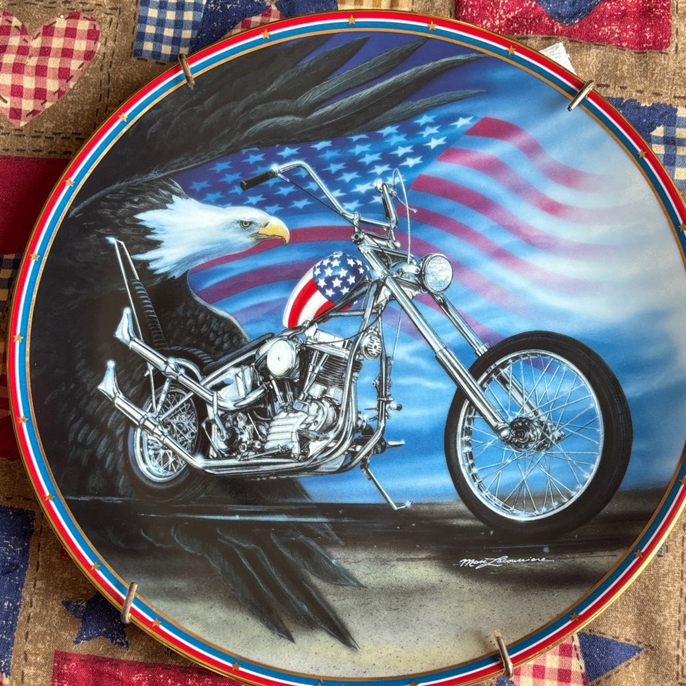 Patriotic Eagle and Motorcycle Wall Art